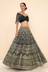 Studio Iris India_Green Organza Embroidery One Shoulder Lehenga And Blouse Set _Online_at_Aza_Fashions