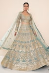 Studio Iris India_Blue Organza Embroidery Scoop Neck Bridal Lehenga Set _Online_at_Aza_Fashions