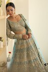 Buy_Studio Iris India_Blue Organza Embroidery Scoop Neck Bridal Lehenga Set _Online_at_Aza_Fashions