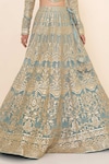 Studio Iris India_Blue Organza Embroidery Scoop Neck Bridal Lehenga Set _at_Aza_Fashions