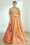 Buy_Studio Iris India_Orange Organza, Net, Chanderi Silk Cutdana Work, Jodha Bridal Lehenga Set_at_Aza_Fashions
