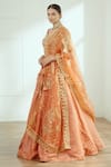 Studio Iris India_Orange Organza, Net, Chanderi Silk Cutdana Work, Jodha Bridal Lehenga Set_Online_at_Aza_Fashions