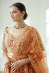 Shop_Studio Iris India_Orange Organza, Net, Chanderi Silk Cutdana Work, Jodha Bridal Lehenga Set_Online_at_Aza_Fashions