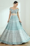 Buy_Studio Iris India_Blue Organza Embroidered Mirror Work Sweetheart Estella Lehenga Set _at_Aza_Fashions