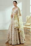 Studio Iris India_Pink Organza Embroidered Mirror Work Plunge Neck Ruhi Bridal Lehenga Set _Online_at_Aza_Fashions