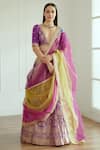 Buy_Studio Iris India_Purple Banarasi Silk Embroidered Sequin Work Plunge Neck Shehnaaz Lehenga Set _at_Aza_Fashions