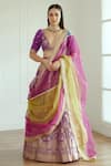 Studio Iris India_Purple Banarasi Silk Embroidered Sequin Work Plunge Neck Shehnaaz Lehenga Set _Online_at_Aza_Fashions