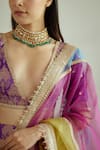 Shop_Studio Iris India_Purple Banarasi Silk Embroidered Sequin Work Plunge Neck Shehnaaz Lehenga Set _Online_at_Aza_Fashions