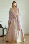 Buy_Studio Iris India_Purple Banarasi Silk Embroidered Sequin Work Plunge Neck Inayat Lehenga Set _at_Aza_Fashions