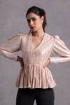 Sanjhana Beige Metallic Peplum Top at Aza Fashions Sanjhana_Beige Metallic Peplum Top_at_Aza_Fashions