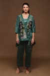 Buy_Oja_Green Bustier Linen Satin, Jacket Handloom Silk, Pant And Set _at_Aza_Fashions