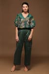 Buy_Oja_Green Pant Tissue , Shirt Handloom Linen Floral V Applique And Set _at_Aza_Fashions