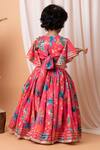 Shop_Lil Angels_Pink Muslin, Cotton Gota Patti, Ruffles Peacock Print Blouse And Lehenga Set _at_Aza_Fashions