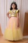 Buy_Lil Angels_Yellow Dupion And Net Embroidery Mirror Floral Blouse & Lehenga Set _at_Aza_Fashions