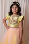 Lil Angels_Yellow Dupion And Net Embroidery Mirror Floral Blouse & Lehenga Set _Online_at_Aza_Fashions