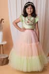 Buy_Lil Angels_Green Cotton, Net Embroidery, Sequins, Mirrors Floral Blouse And Lehenga Set _at_Aza_Fashions