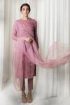 Lavanya Ahuja_Pink Velvet, Viscose, Organza Round Kurta Set _Online_at_Aza_Fashions