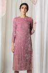 Shop_Lavanya Ahuja_Pink Velvet, Viscose, Organza Round Kurta Set _Online_at_Aza_Fashions