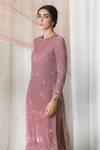 Lavanya Ahuja_Pink Velvet, Viscose, Organza Round Kurta Set _at_Aza_Fashions