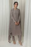 Shop_Lavanya Ahuja_Grey Silk Velvet Round Kurta Set With Dupatta _at_Aza_Fashions