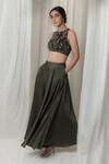 Shop_Lavanya Ahuja_Green Net, Silk Velvet, Sand Washed Satin Round Embroidered Blouse With Lehenga _at_Aza_Fashions
