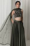 Lavanya Ahuja_Green Net, Silk Velvet, Sand Washed Satin Round Embroidered Blouse With Lehenga _Online_at_Aza_Fashions