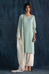 Shop_Lavanya Ahuja_Green Georgette V Neck Bell Sleeve Kurta Set _at_Aza_Fashions