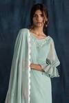 Buy_Lavanya Ahuja_Green Georgette V Neck Bell Sleeve Kurta Set _Online_at_Aza_Fashions