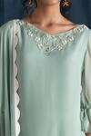 Shop_Lavanya Ahuja_Green Georgette V Neck Bell Sleeve Kurta Set _Online_at_Aza_Fashions