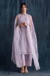 Shop_Lavanya Ahuja_Purple Georgette, Silk Organza Round Kurta Set With Embroidered Dupatta _at_Aza_Fashions