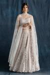 Buy_Lavanya Ahuja_Grey Net, Georgette, Satin V Neck Embroidered Bridal Lehenga Set _at_Aza_Fashions