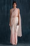 Shop_Lavanya Ahuja_Peach Georgette, Silk Organza Round Pre-draped Saree With Embroidered Blouse _at_Aza_Fashions