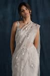 Buy_Lavanya Ahuja_Grey Georgette V Neck Embroidered Pre-draped Saree Set _Online_at_Aza_Fashions