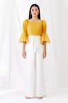 Shop_Lavanya Ahuja_Yellow Organza Square Neck Crop Top _at_Aza_Fashions