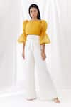 Buy_Lavanya Ahuja_Yellow Organza Square Neck Crop Top _Online_at_Aza_Fashions