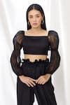 Buy Lavanya Ahuja Black Silk Organza, Linen Satin Square Neck Balloon Sleeve Crop Top at Aza Fashions Buy_Lavanya Ahuja_Black Silk Organza, Linen Satin Square Neck Balloon Sleeve Crop Top _at_Aza_Fashions