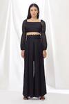 Shop_Lavanya Ahuja_Black Linen Satin High-waisted Trouser _at_Aza_Fashions