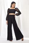 Lavanya Ahuja_Black Linen Satin High-waisted Trouser _Online_at_Aza_Fashions