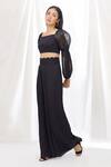 Buy_Lavanya Ahuja_Black Linen Satin High-waisted Trouser _Online_at_Aza_Fashions