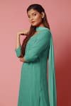 LABEL AISHWARYRIKA_Green Celeste Chikankari Kurta And Palazzo Pant Set _Online_at_Aza_Fashions