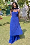 Buy_LABEL AISHWARYRIKA_Blue Georgette Resham Round Chikankari Strappy Kurta _at_Aza_Fashions