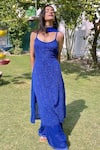 Buy_LABEL AISHWARYRIKA_Blue Georgette Resham Round Chikankari Strappy Kurta Set _at_Aza_Fashions