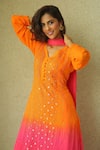 LABEL AISHWARYRIKA_Orange Georgette Blazing Fire Chikankari Kurta And Palazzo Pant Set _Online_at_Aza_Fashions