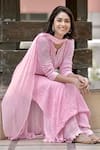 Shop_Label Aishwaryrika_Pink Georgette Resham And Blossom Chikankari Kurta For Women_at_Aza_Fashions