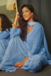 Shop_LABEL AISHWARYRIKA_Blue Georgette Chikankari Kurta Palazzo Set _at_Aza_Fashions