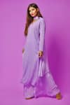Buy_LABEL AISHWARYRIKA_Purple Georgette Chikankari, Mukaish Notched Kurta _at_Aza_Fashions