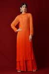 Shop_LABEL AISHWARYRIKA_Orange Georgette Hand Embroidery Mukaish Notched Chikankari Kurta _at_Aza_Fashions