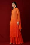 LABEL AISHWARYRIKA_Orange Georgette Hand Embroidery Mukaish Notched Chikankari Kurta _Online_at_Aza_Fashions