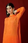 Buy_LABEL AISHWARYRIKA_Orange Georgette Hand Embroidery Mukaish Notched Chikankari Kurta _Online_at_Aza_Fashions