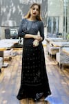 Buy_LABEL AISHWARYRIKA_Black Georgette Hand Embroidery Mukaish Round Chikankari Kurta_at_Aza_Fashions